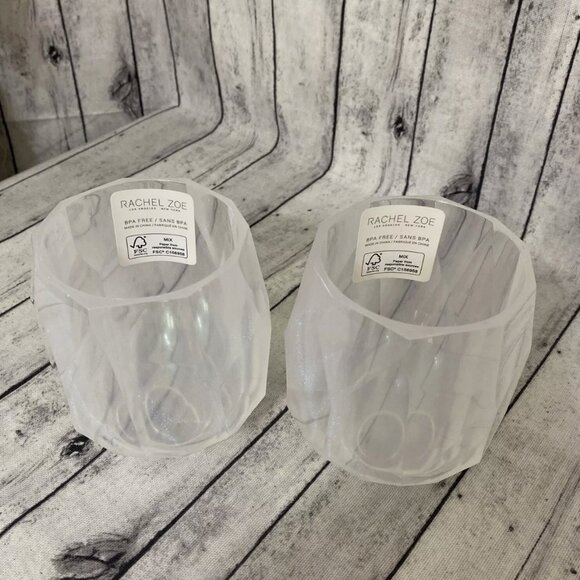 x2 RACHEL ZOE Frosted White Acrylic Diamond Cut Stemless Wine Glass Set Tumbler - Picture 4 of 7